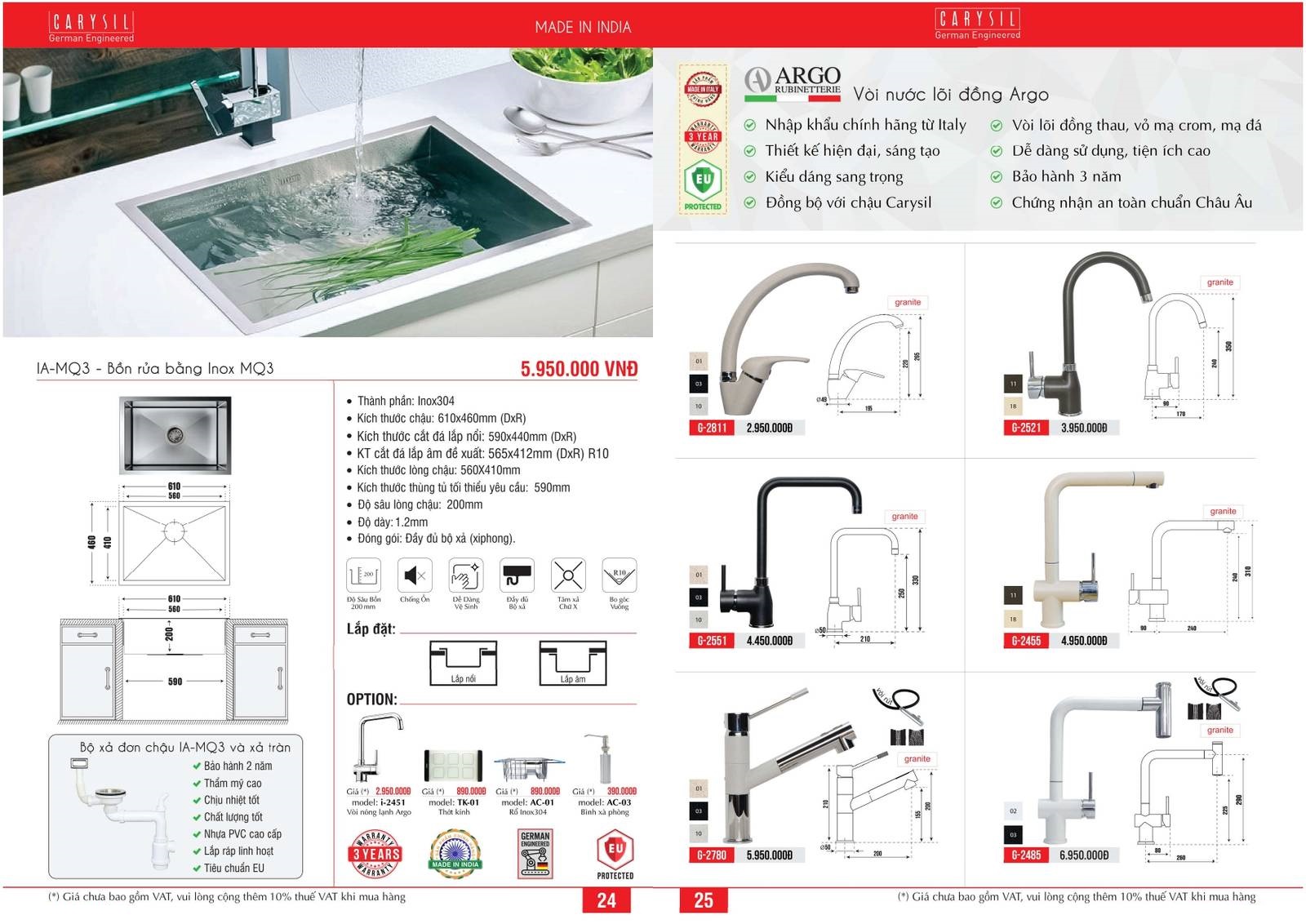 Bồn rửa chén CARYSIL Catalogue và Bảng giá mới nhất /Page 13